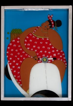 Découvrez ce plateau de service peinture sous verre Sénégal de 40 × 30 cm, collecté à Dakar en 1995. Une pièce originale pour collectionneur.